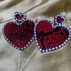Red Heart Snakeskin Jeweled Earrings